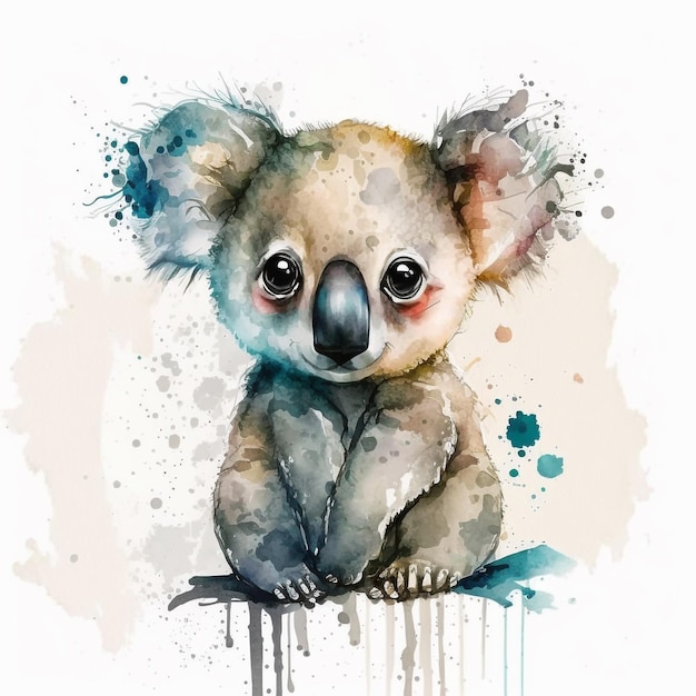 Foto aquarel schattige dieren chibi stijl grote ogen exotisch tropisch woud wildlife crazy abstract