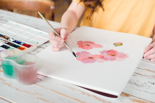 aquarel schets roze bloemen