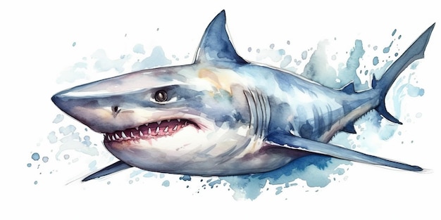 Aquarel schilderij illustratie van kleurrijke haai zwemmen