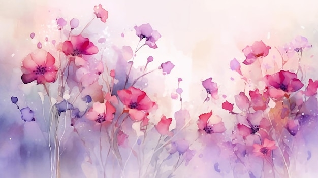 Aquarel schilderij romantische bloemen abstracte achtergrond Generatieve AI