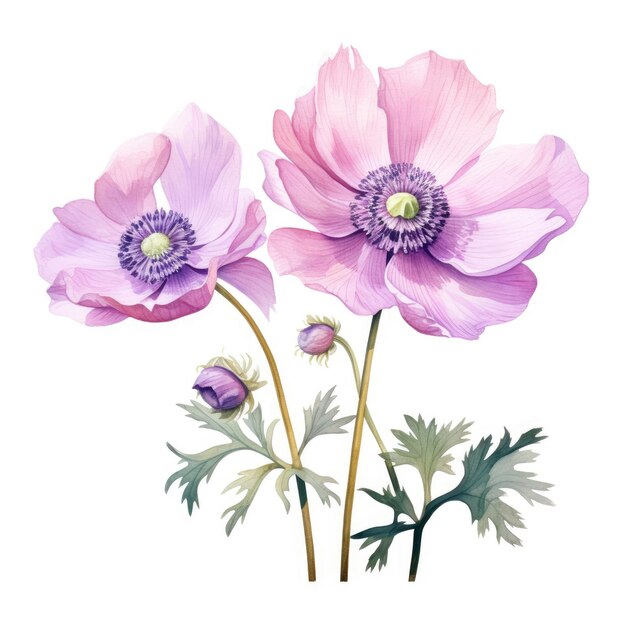 Aquarel schilderij van anemone met witte achtergrond