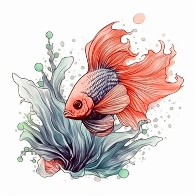 Aquarel schilderij van betta vis