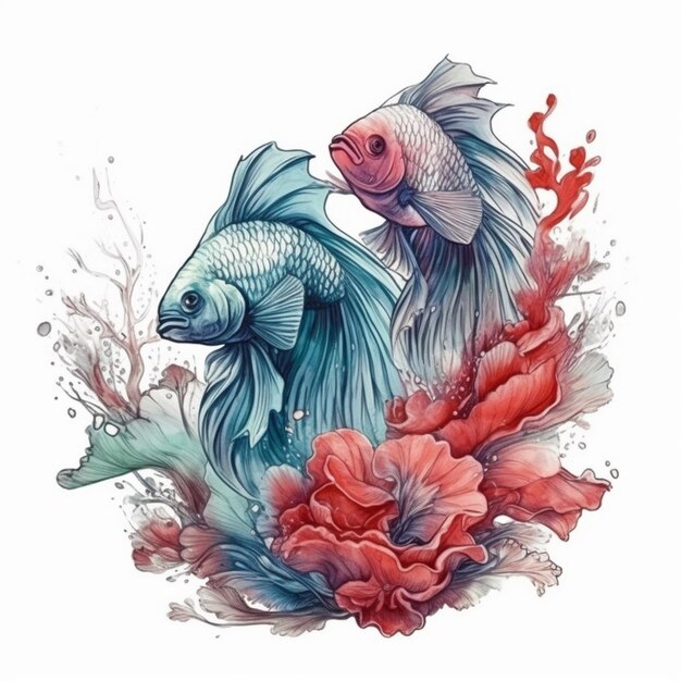 Aquarel schilderij van betta vis