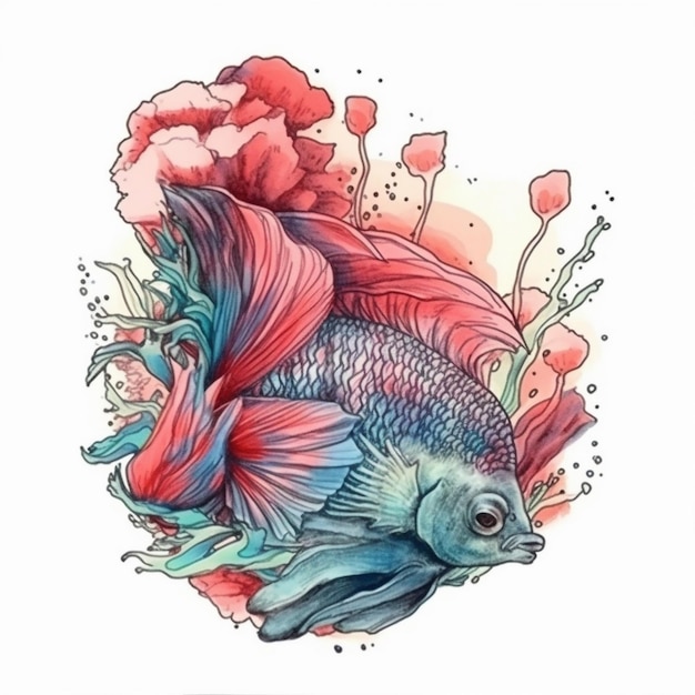 Aquarel schilderij van betta vis