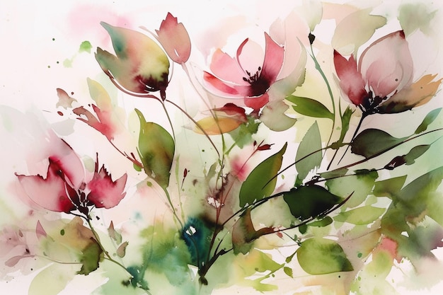 Aquarel schilderij van bloemen in een vaas