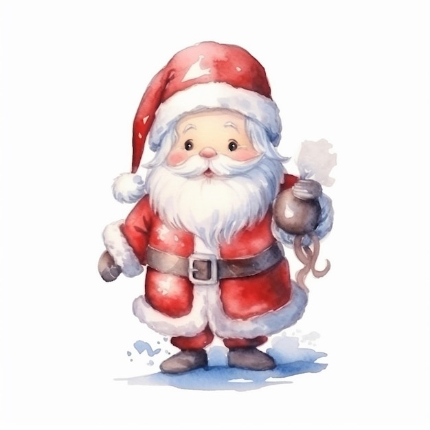 Aquarel schilderij van Chibi de kerstman