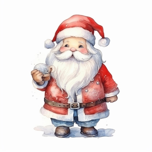 Aquarel schilderij van Chibi de kerstman