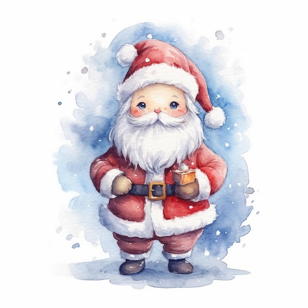 Aquarel schilderij van Chibi de kerstman