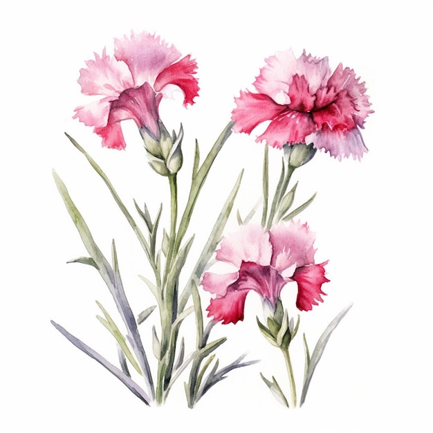 Aquarel schilderij van Dianthus caryophyllus