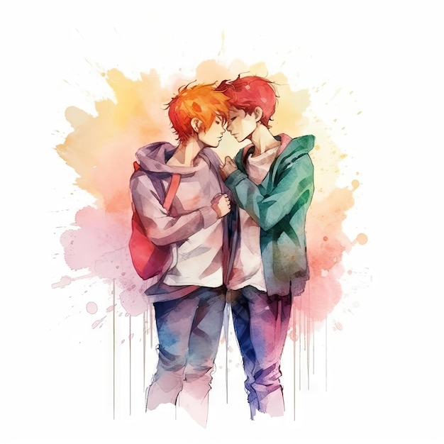 Aquarel schilderij van een achttienjarig LGBT-paar