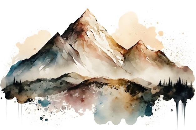 Aquarel schilderij van een bergketen