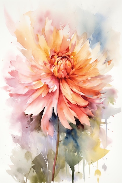 Aquarel schilderij van een bloem met een roze bloem.