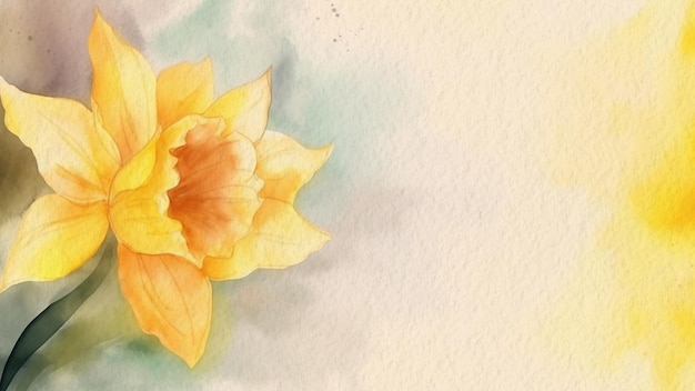 Aquarel schilderij van een gele bloem met bladeren