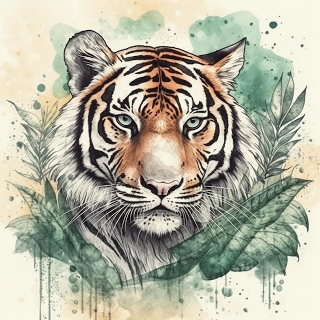 Aquarel schilderij van een grote tijger