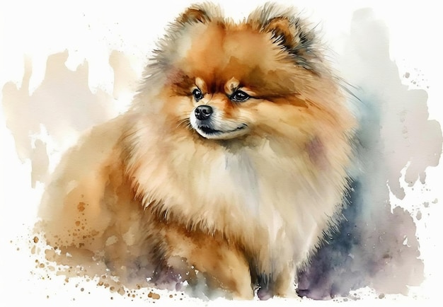 Aquarel schilderij van een hond genaamd spitz