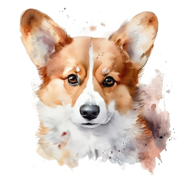 Aquarel schilderij van een hond met een bruine en witte vacht.