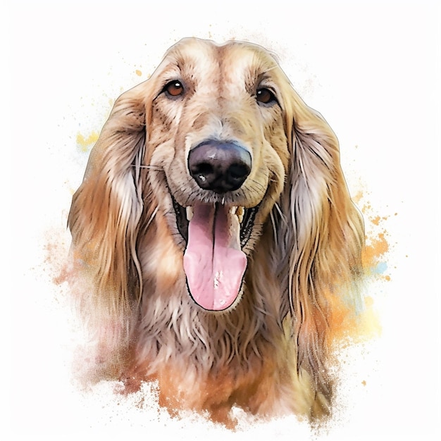 Aquarel schilderij van een hond met een roze tong.