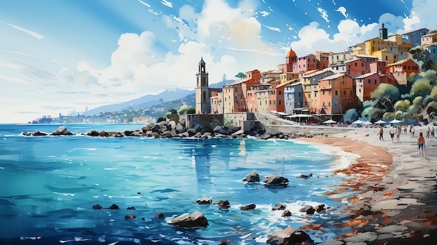 Aquarel schilderij van een Italiaanse stad Reizen concept