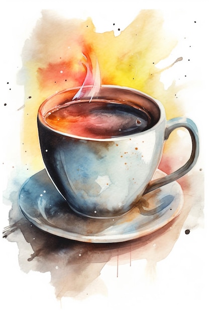 Foto aquarel schilderij van een kopje koffie