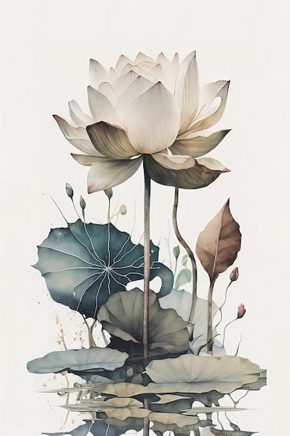 Aquarel schilderij van een lotusbloem