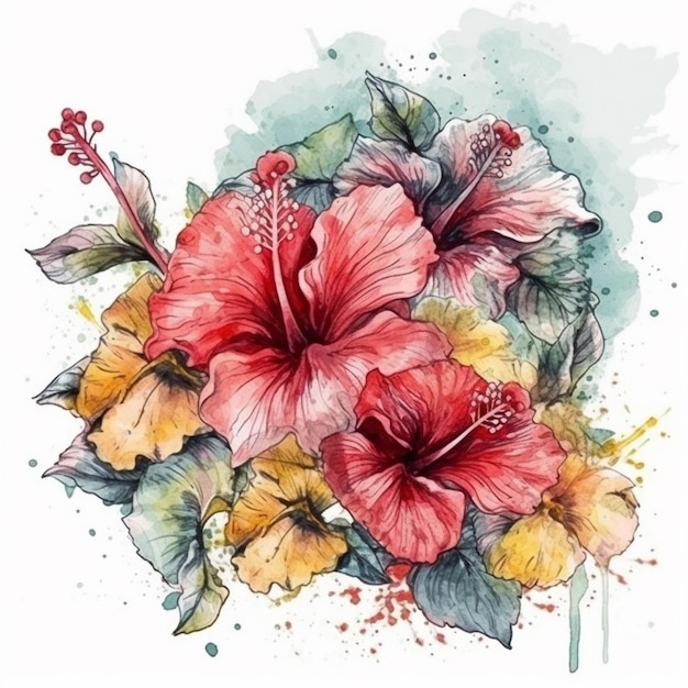 Aquarel schilderij van een mooie Hibiscus bloem