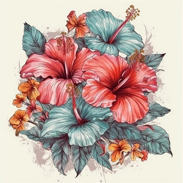 Aquarel schilderij van een mooie Hibiscus bloem