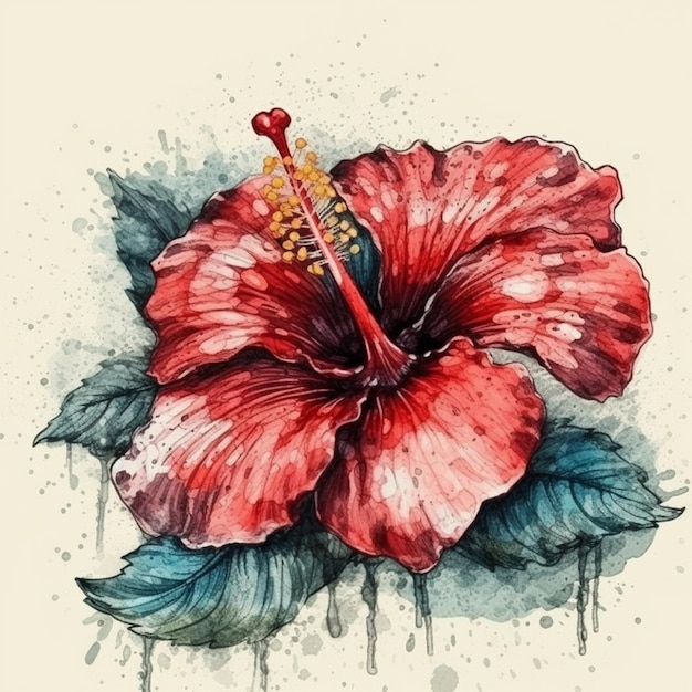 Aquarel schilderij van een mooie Hibiscus bloem