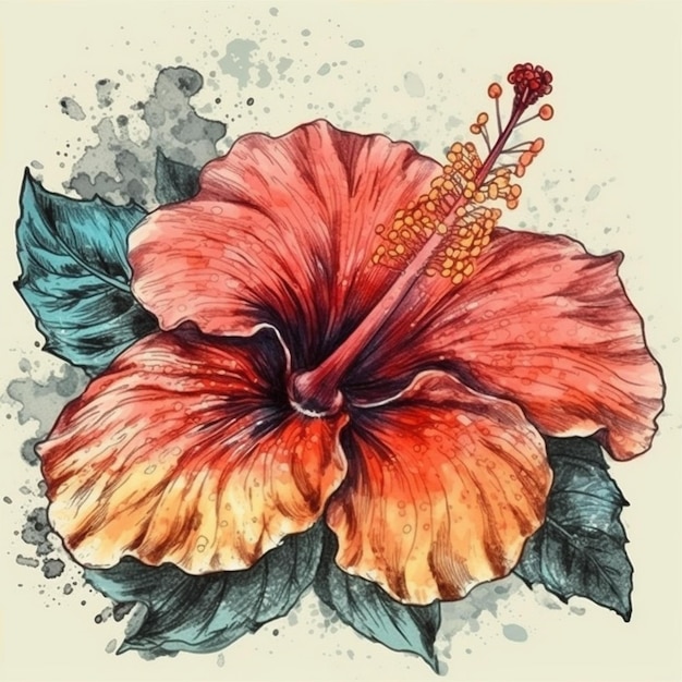 Aquarel schilderij van een mooie Hibiscus bloem