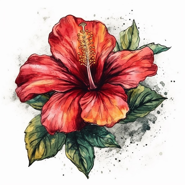 Aquarel schilderij van een mooie Hibiscus bloem