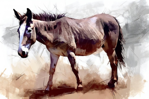 Aquarel schilderij van een paard op een witte achtergrond Digitale afbeelding