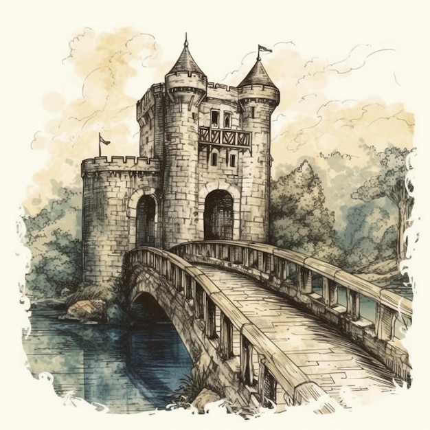 Aquarel schilderij van een prachtig kasteel