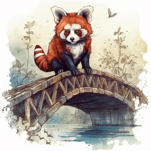 Aquarel schilderij van een rode panda