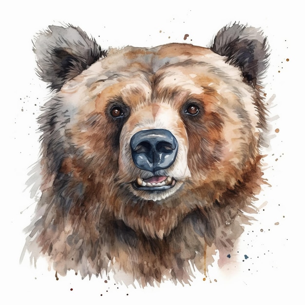 Aquarel schilderij van een schattige beer op witte achtergrond Al gegenereerd
