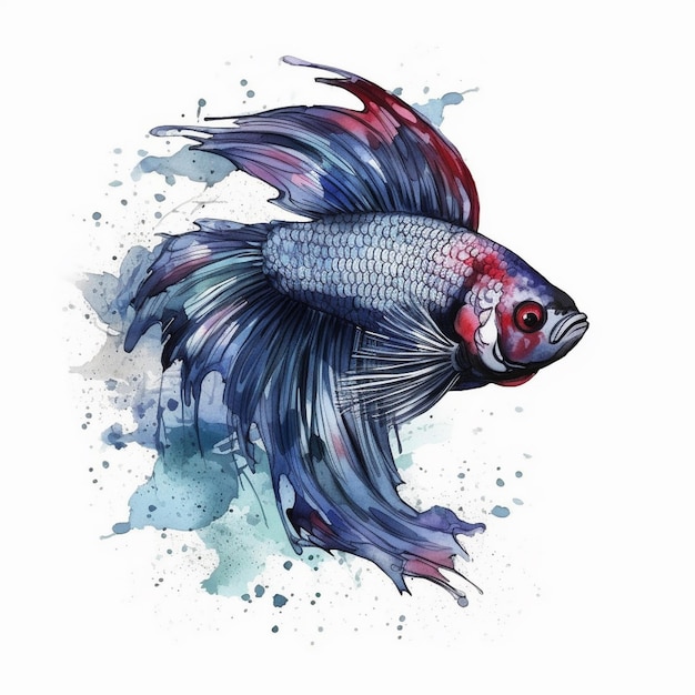 Aquarel schilderij van een speciale betta vis