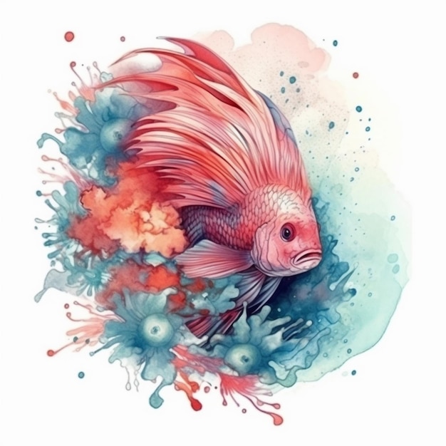 Aquarel schilderij van een speciale betta vis