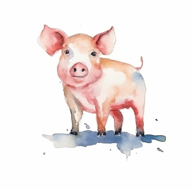 Aquarel schilderij van een varken