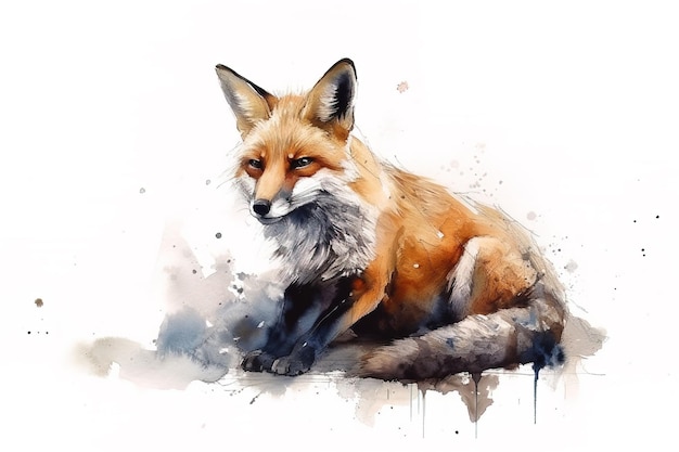 Aquarel schilderij van een vos op een witte achtergrond Wildlife Animals Illustratie generatieve AI