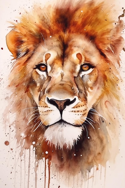 Aquarel schilderij van het gezicht van een leeuw