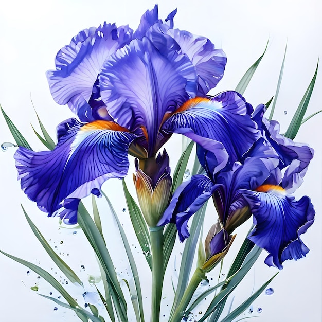 Foto aquarel schilderij van iris bloem op lichtblauwe achtergrond