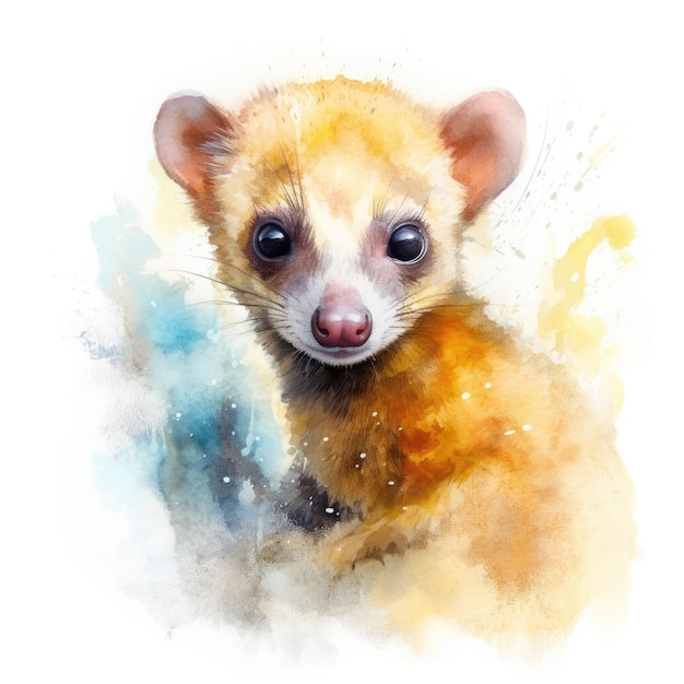 Aquarel schilderij van kinkajou met witte achtergrond