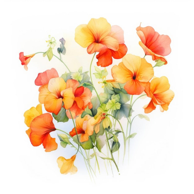 Aquarel schilderij van nasturtium met witte achtergrond