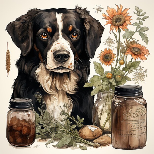 Aquarel set met hond element illustraties