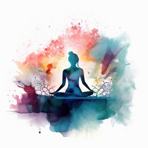 Aquarel silhouet van een persoon in een yoga houding