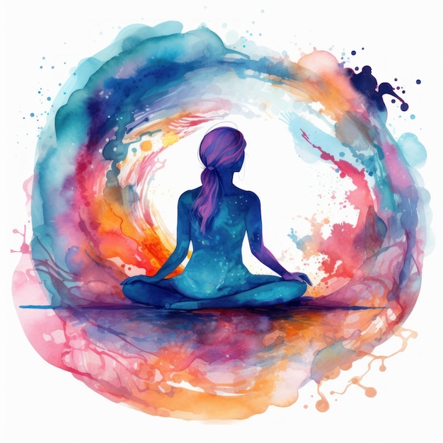 Aquarel silhouet van een persoon in een yoga houding