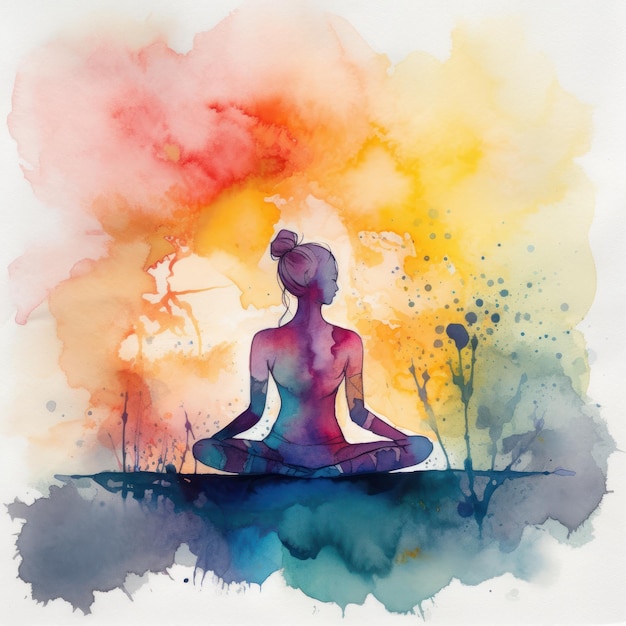 Aquarel silhouet van een persoon in een yoga houding