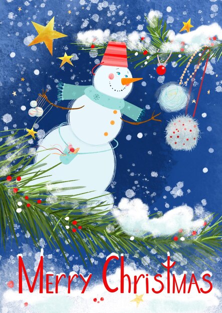 Aquarel sneeuwpop illustratie siert