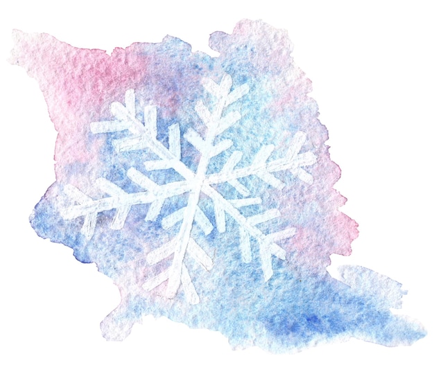 Aquarel sneeuwvlok illustratie getekend door handen gelegen op een witte achtergrond Illustratie voor het ontwerp van ansichtkaarten patronen afdrukken op het thema winter Nieuwjaar Kerstmis