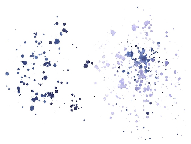 Aquarel spatten en verf vlekken in blauw en paars Een illustratie met de hand getekend Geïsoleerde objecten op een witte achtergrond voor decoratie en ontwerp achtergrond en decor