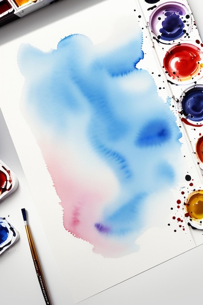 Foto aquarel splash inkt blauwe achtergrondafbeelding mooie kleur verf smudge effect eenvoudige achtergrond