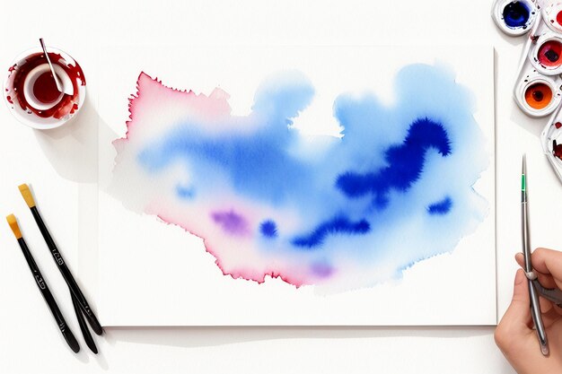 Foto aquarel splash inkt blauwe achtergrondafbeelding mooie kleur verf smudge effect eenvoudige achtergrond